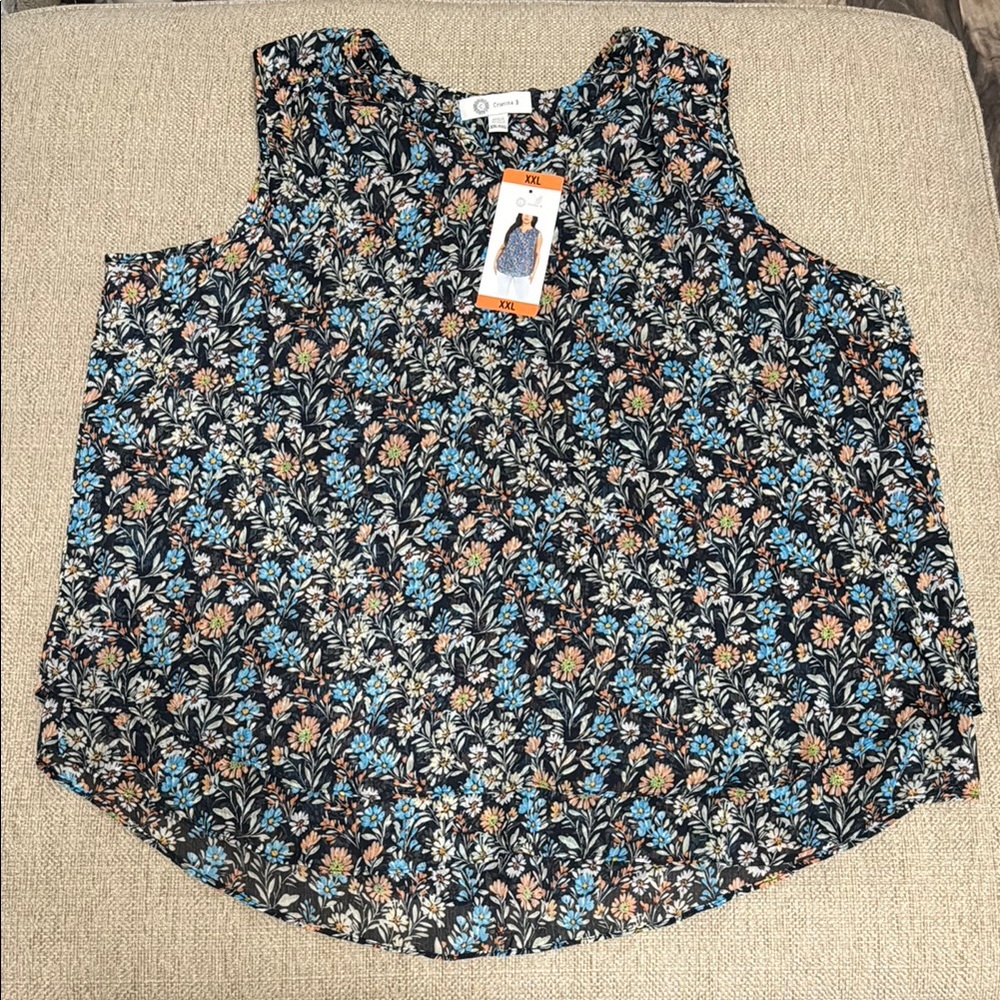 Cristina B Sleeveless Flower Print Top Size XXL